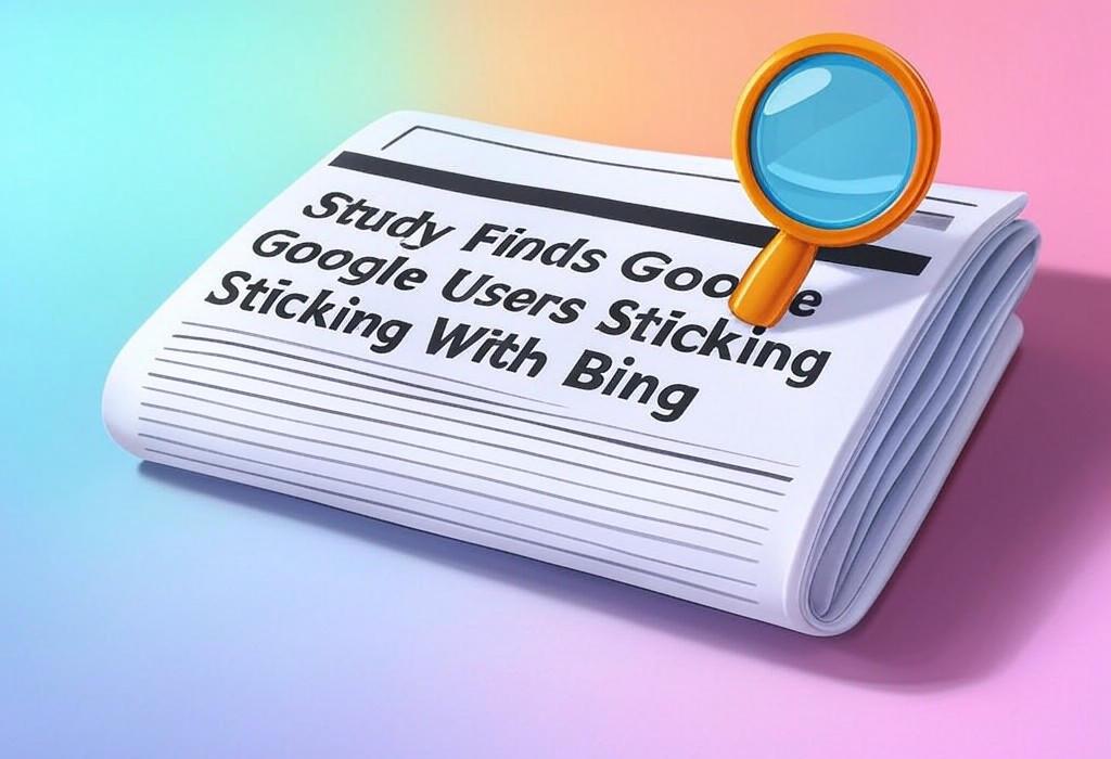 A newspaper and a magnifying glass with a vivid gradient background exploring the topic of Google users stuck with Bing? One third kept using it after a 2 week trial! See the study's surprising findings on why they didn't switch back.